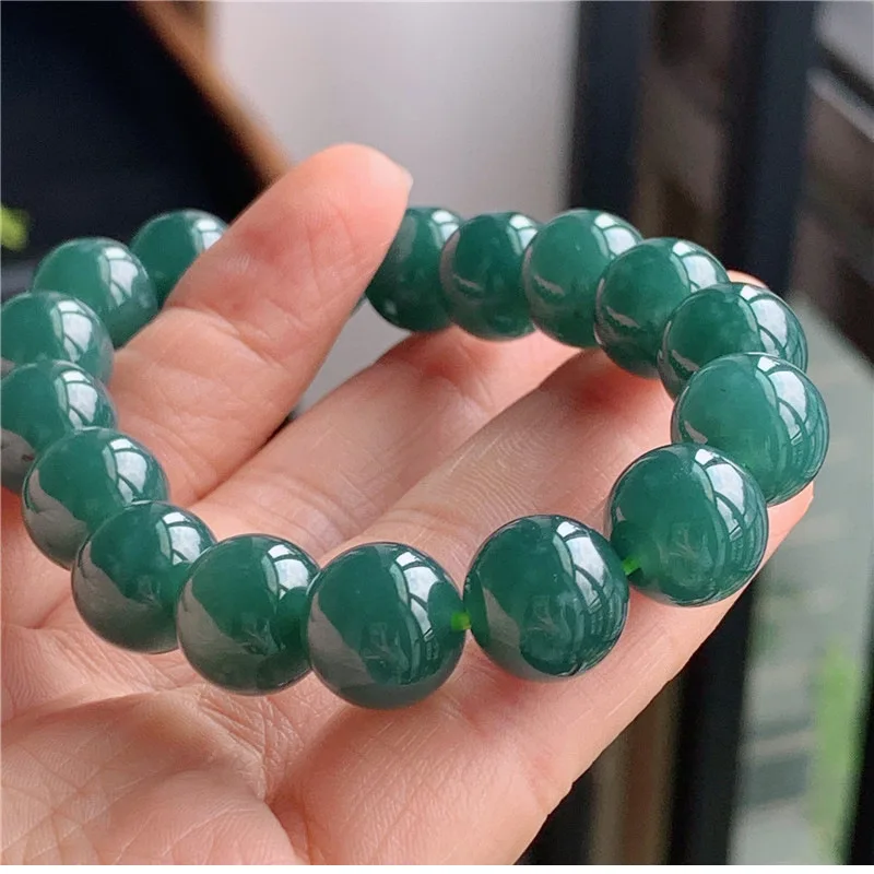 Myanmar Blue round Beads 13mm-like Mine Timber Jade Bracelet Send Certificate Men and Wome