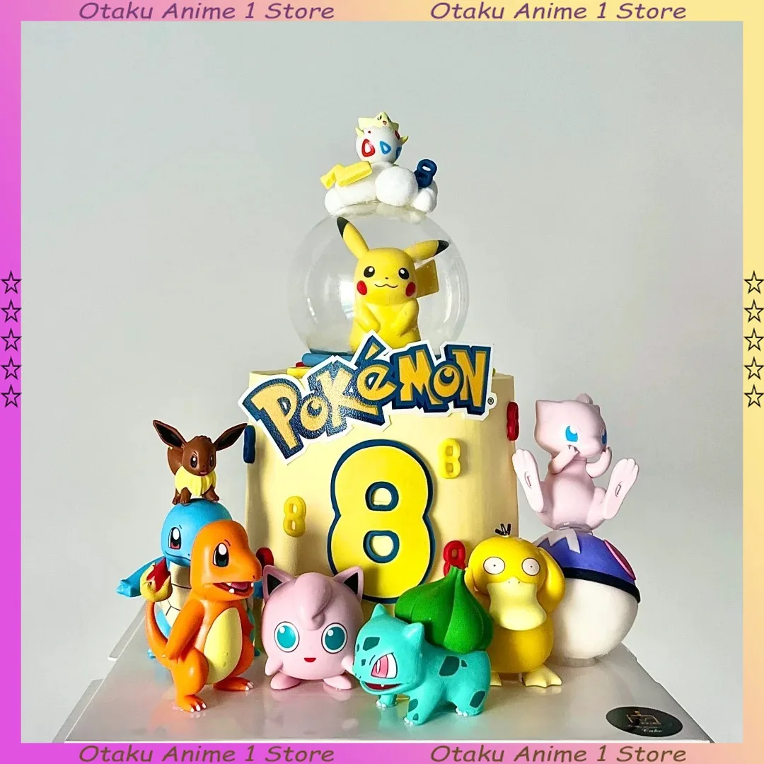 13PCS/SET Pikachu Cake Topper Decoration Boy Girl Happy Birthday Cute Poke Boll Vinyl Anime Figure Cake Ornaments Bake Supplies
