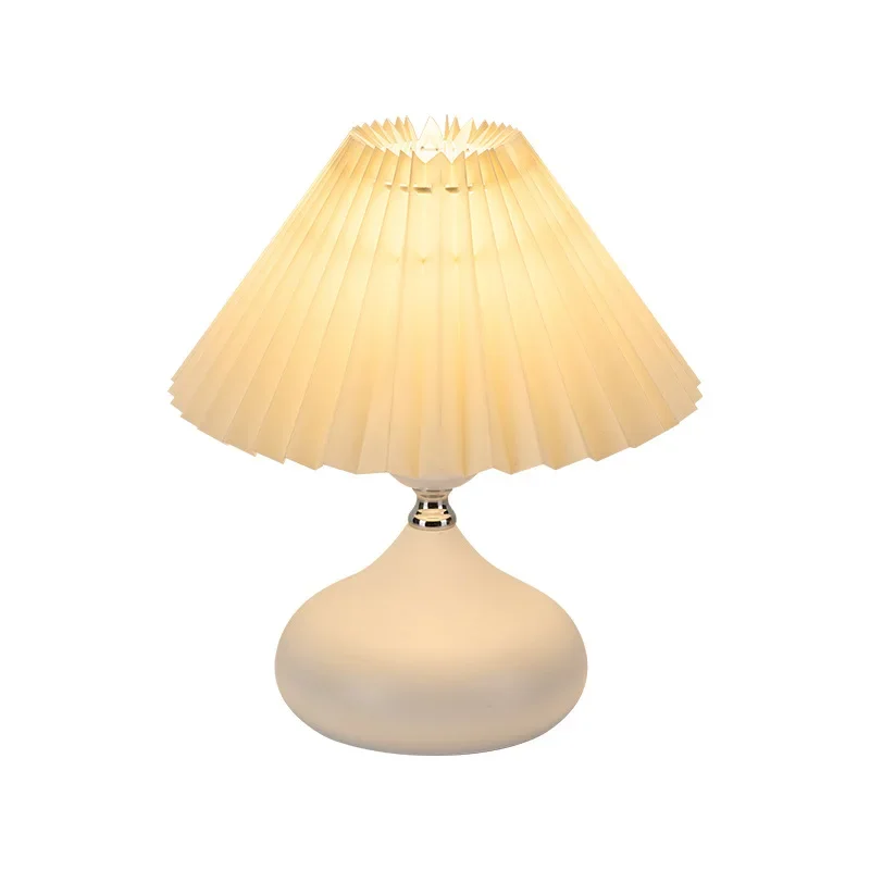 

Nordic ins wind bedroom bedside table lamp high sense Internet celebrity girl warm romantic pleated creative decorative lamp