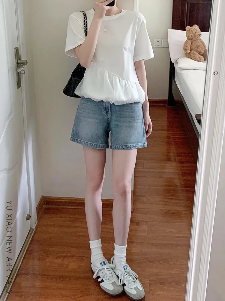 

Retro Blue Denim Short Pants Women's Summer New Style Pear Body Shape plus Size Fat MM Slimming Versatile A-Line Wide Leg Hot...