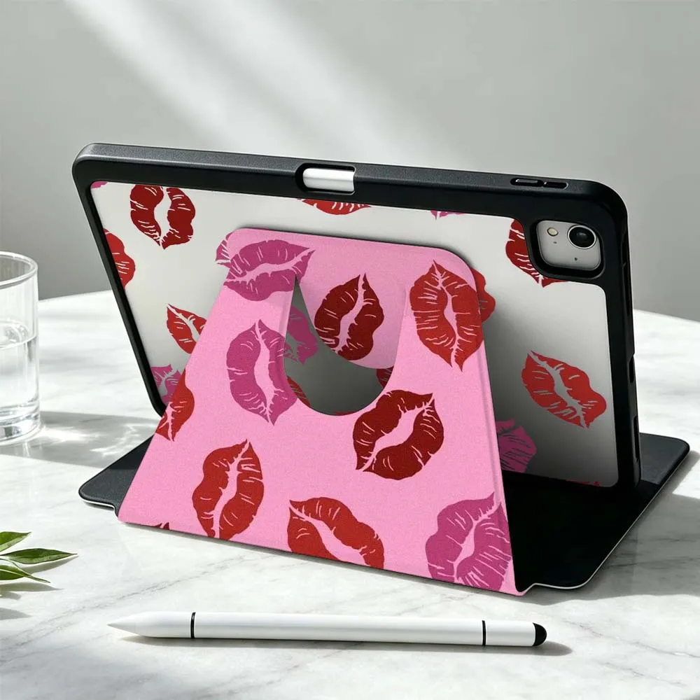 Stylish Kiss For iPad Pro Air mini 6 5 4 12th M5 M4 M3 M2 A16 A17Pro 360° Rotation Stylus Storage Tablet Case