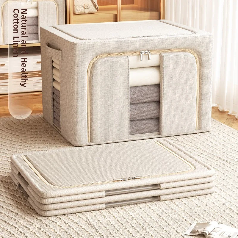 

Вместительный органайзер для одежды из хлопка и льна, коробка для хранения вещей, сумка для хранения пуховиков и одеял, универсальный органайзер для дома и гардероба в скандинавском стиле