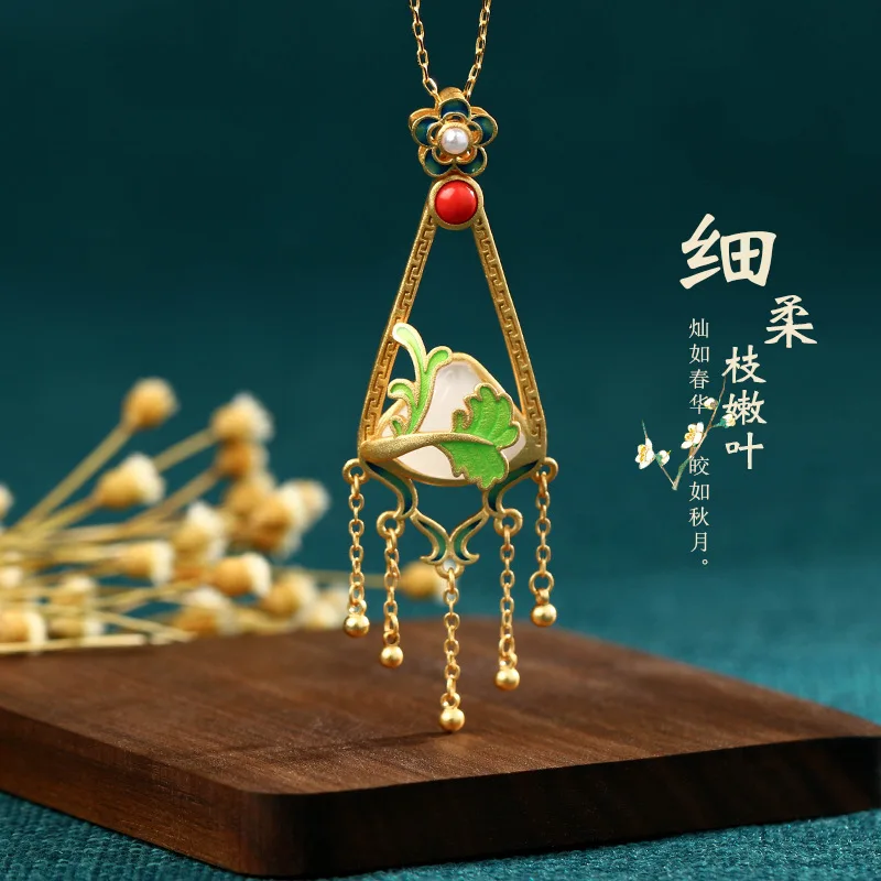 

Chinese style enamel drop glaze craft inlay necklace women's jewelry