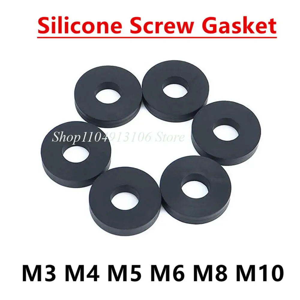 Black Silicone Screw Gasket Rubber Round Flat Washer M3 M4 M5 M6 M8 M10 Vibration Damping Waterproof Seal Gasket Thick 1-4mm
