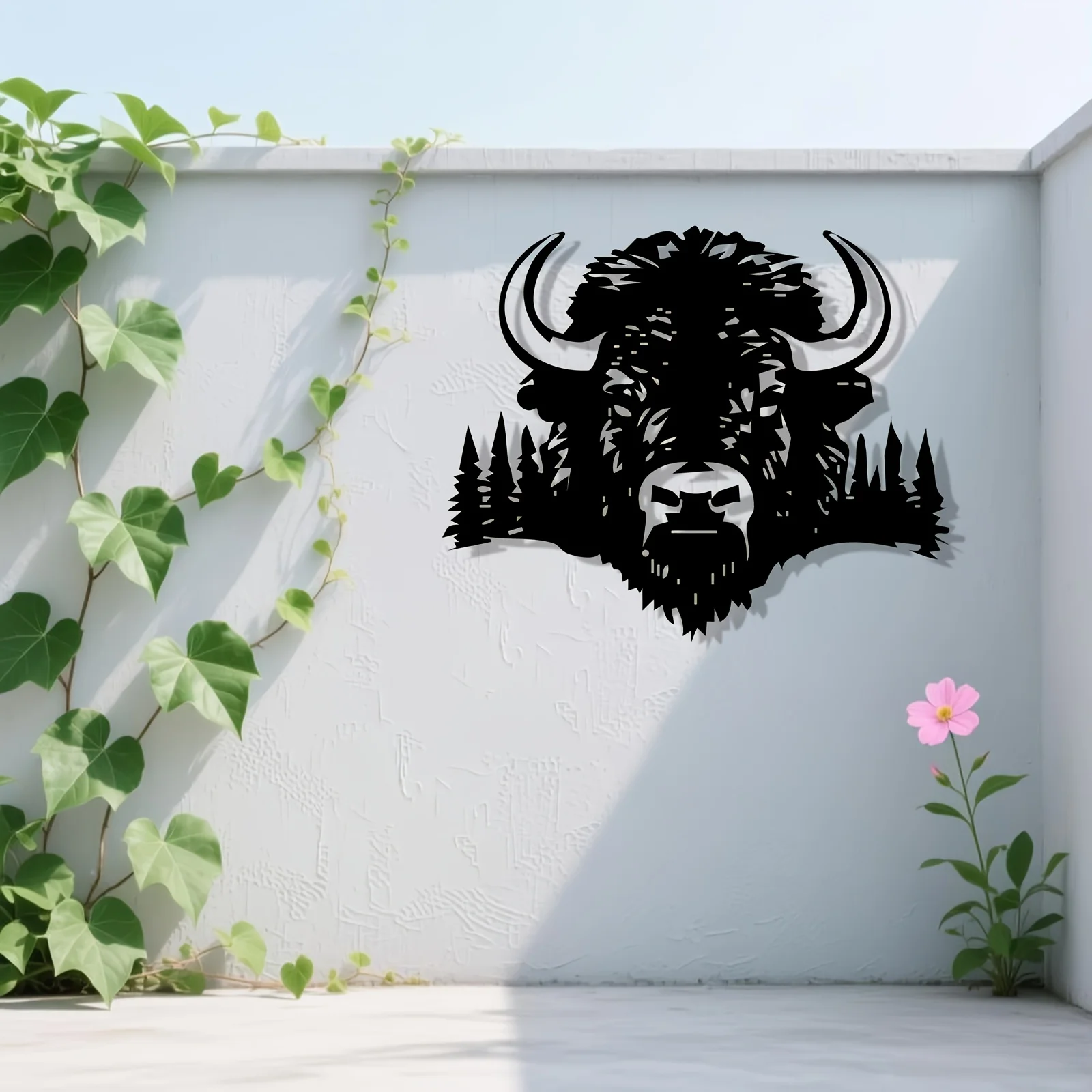 1pc Buffalo Metal Wall Art Rust Resistant Iron Sculpture Home Garden Christmas Thanksgiving Decor Gift
