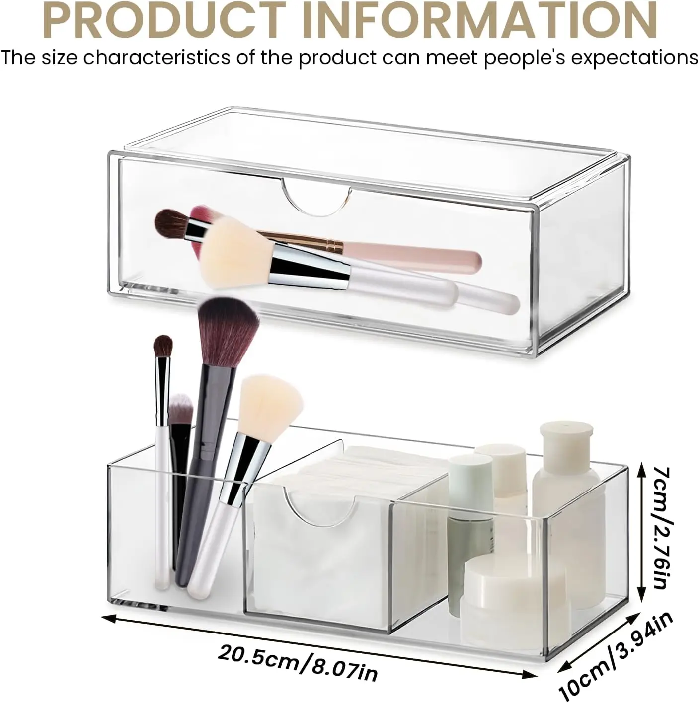 2Pcs/Set Mini Bathroom Makeup Drawer with Divider Acrylic Make Up Brush Holder Table Organizer Box for Jewelry Cosmetic Perfume