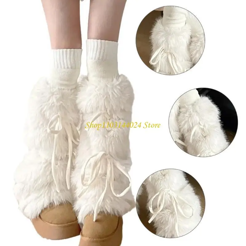 N5ke harajuku غطاء الحذاء النساء اللطيف شريط القوس فروي أفخم الساق البيضاء الجوارب أكثر دفئا #1