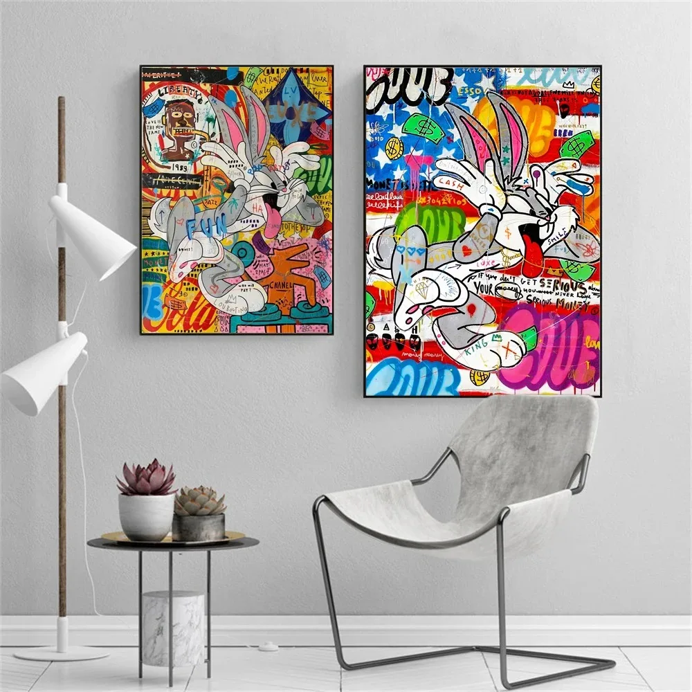 MINISO Bugs Bunny Banksy Pop Art Canvas Print Bugs Bunny Graffiti Pop Wall Art Poster Pop Art for Living Room Home Decor