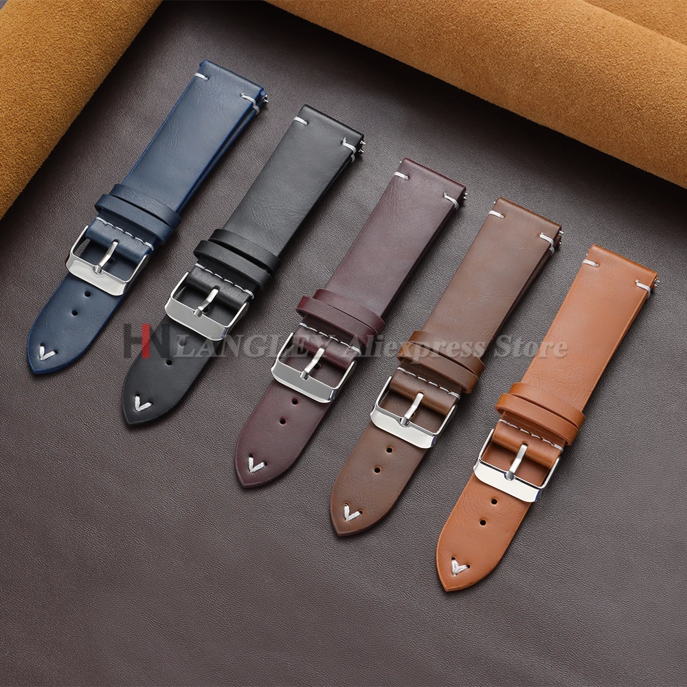 Vintage PU-Leder-Uhrenarmband, 18 mm, 20 mm, 22 mm, universelles, genähtes Rindslederarmband für Omega für Seiko, Herren- und Damenuhrenzubehör