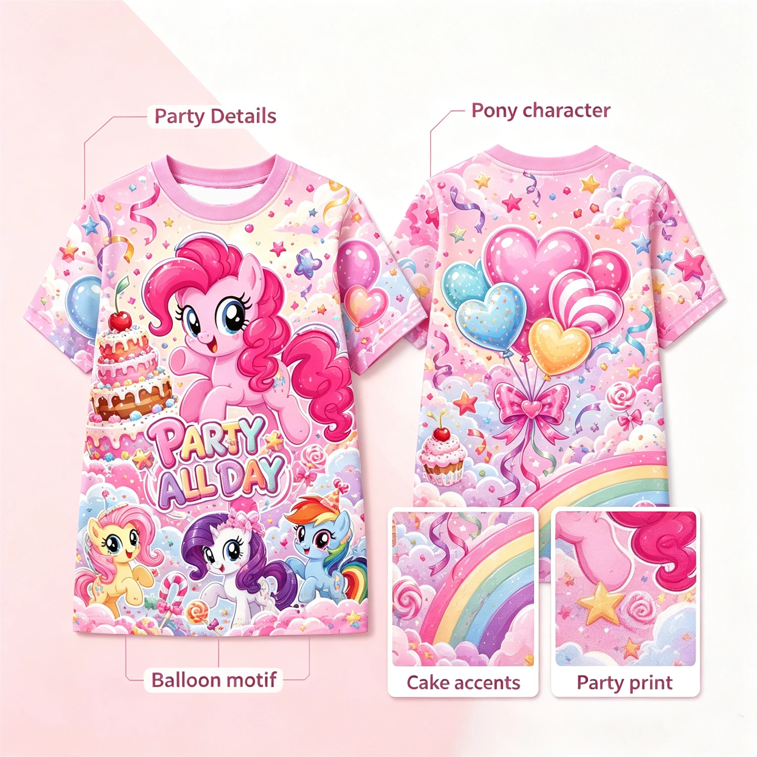 My Little Pony Kids T Shirt Girls Short Sleeve Party All Day Rainbow Graphic Tee Summer Casual Cartoon Top Children Gift