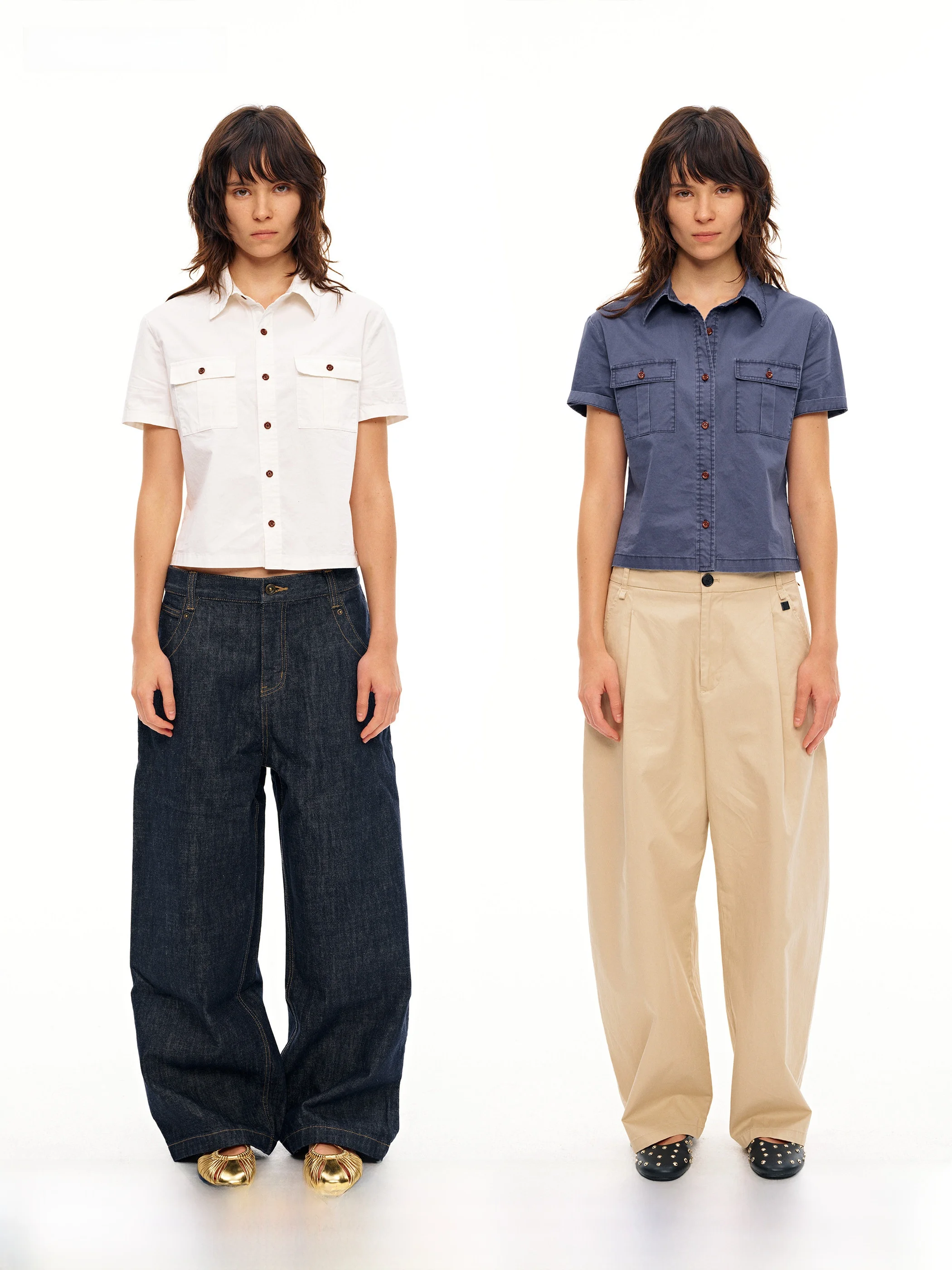 

Женская рубашка AHNKANK с коротким рукавом, винтажная, с эффектом потертости, в стиле колор-блок, на пуговицах, из хлопка, повседневная, рабочая, весна 2026