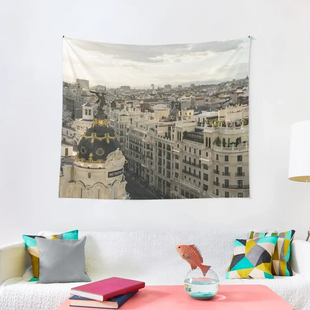 

Madrid from Above - a Cityscape with Gran Via and the Famous Metropolis Building Tapestry Bedroom Deco Tapestry