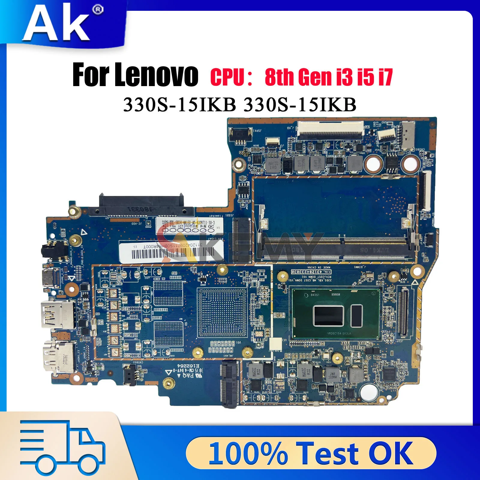 

With I3 I5 I7 CPU 4GB RAM UMA 330S-15IKB Laptop Motherboard For Lenovo Ideapad 330S-15IKB 100% Fully Tested