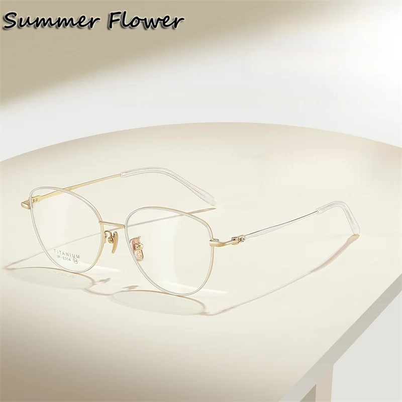 Women Cat Eye Optical Eyeglasses Frames Elegant Fresh Stylish Spectacles Gafas Lady Pure Titnaium High Quality Reading Glasses