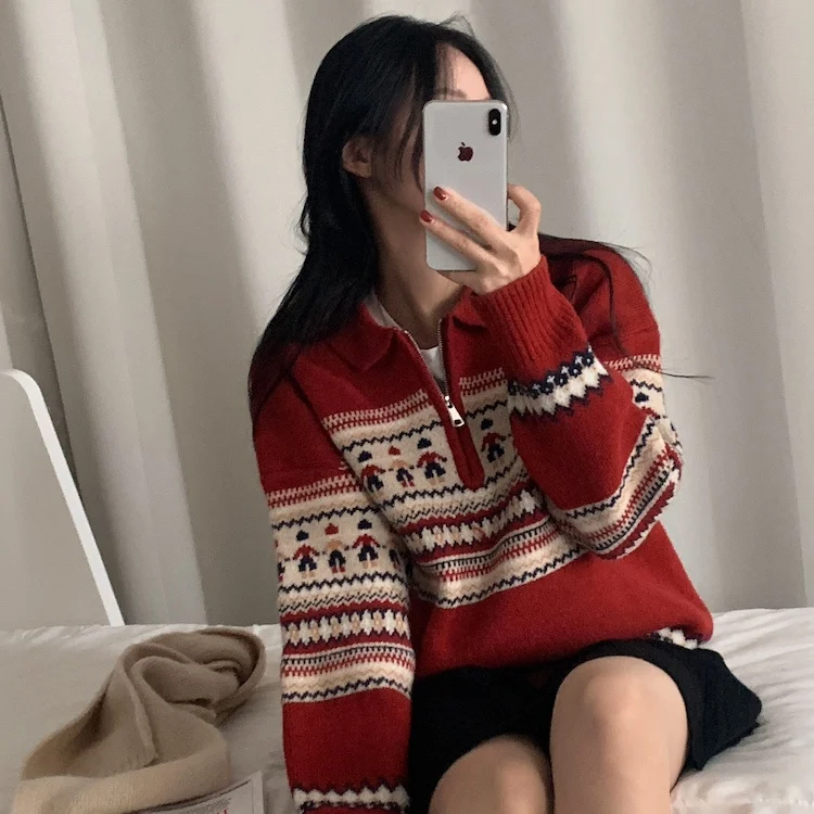 

Korean style Autumn and winter thickened warm Christmas sweater for women