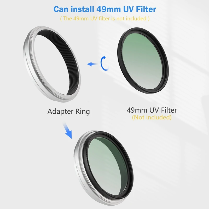 Кольцо-адаптер для фильтра объектива Haoge для Fujifilm X100V 49 мм UV CPL ND AR-X100 Silver