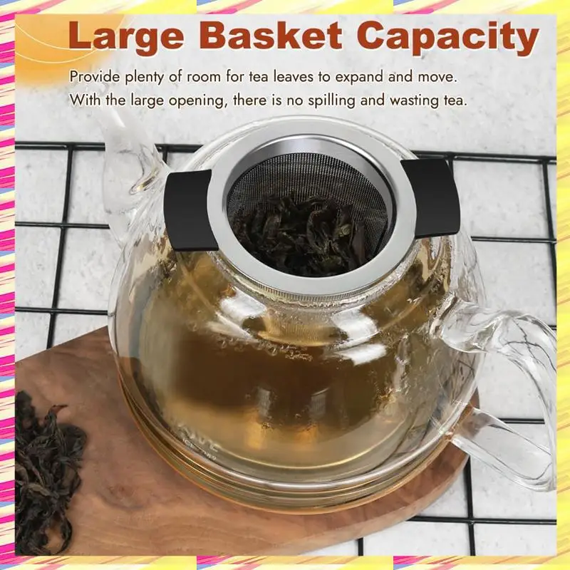 ABJJ Fine Mesh Tea Infusers,2PCS Large Tea Strainers For Tea Stainless Steel Tea Steeper With Heat Proof Silicone Handles Durabl