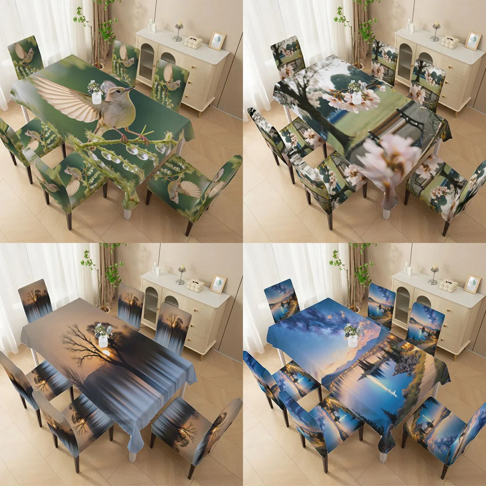 High back dining chair cover set stretch chair cover floral sunrise sunset pattern dining room living room outdoor patio