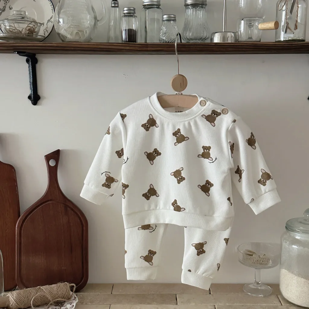 2Pcs/set Spring Autumn New Baby Set Cartoon Bear Printed Sports Top+Loose Comfortable Pants Infants Children's Outer Clothing