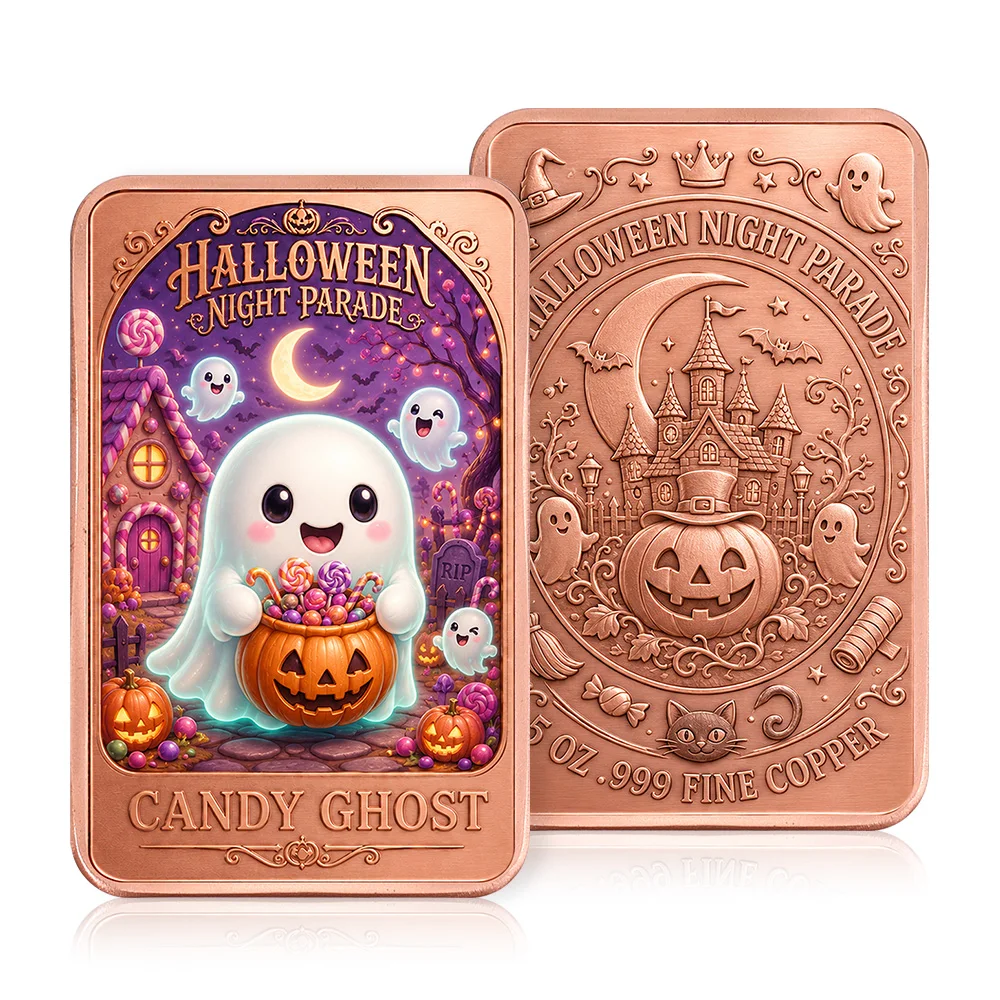 Halloween Night Parade Candy Ghost 5oz .999 Fine Copper Bar Collectible Coin Bar Pumpkin Candy Ghost Holiday Souvenir Gift