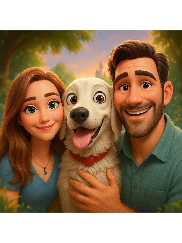 Portrait de style dessin animé personnalisé de la photo Cadeau de Noël de dessin animé personnalisé pour les couples Famille Enfants - Affiche d'art murale unique