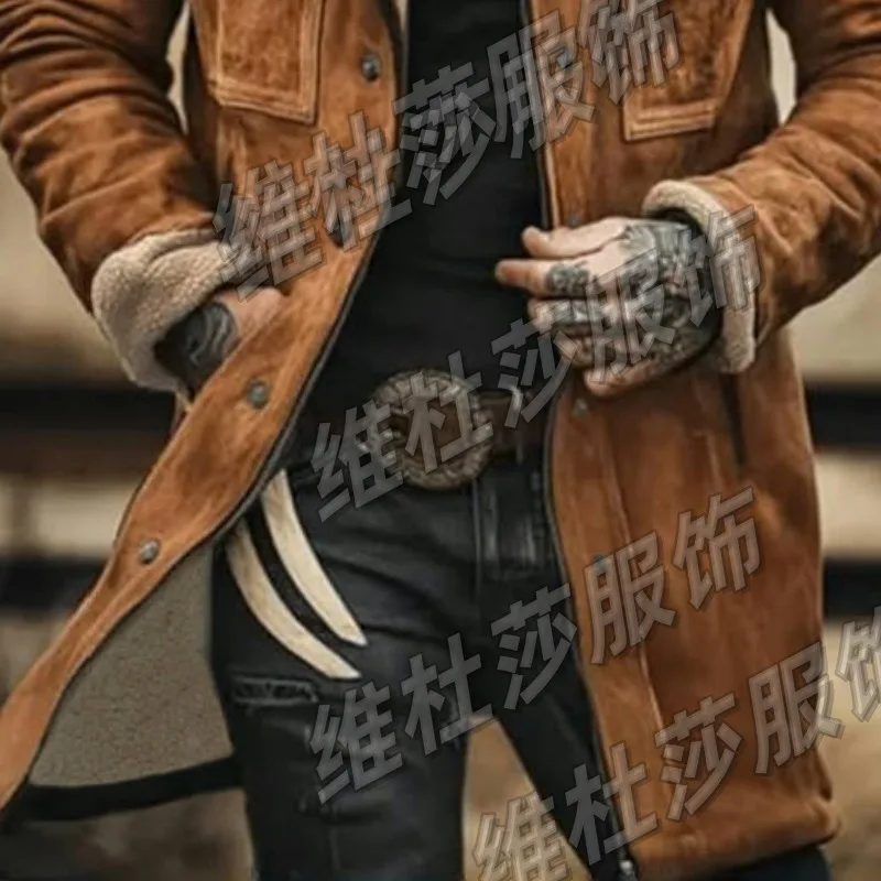 Autumn and Winter Mens Jacket Thickened Long Suede Jacket Contrasting Zipper Jacket for Men