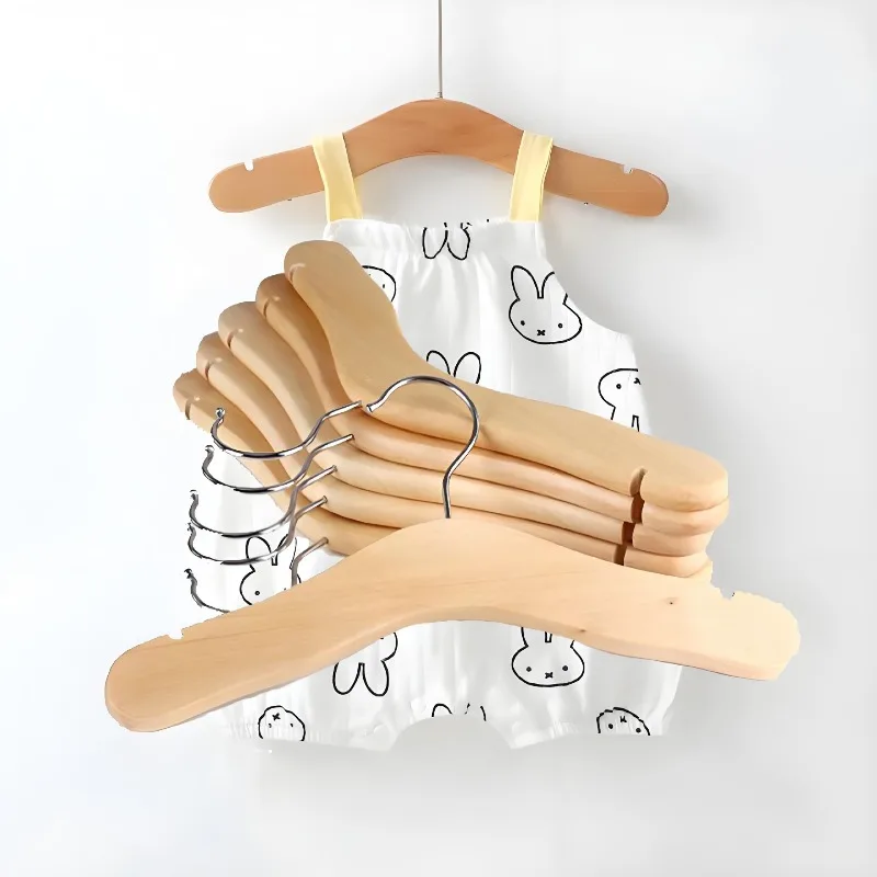 

5PCS Wooden Kids Clothes Hanger, Natural Infant Toddler Garment Hanger, Non Slip Wood Hanger for Children Clothing Store Display