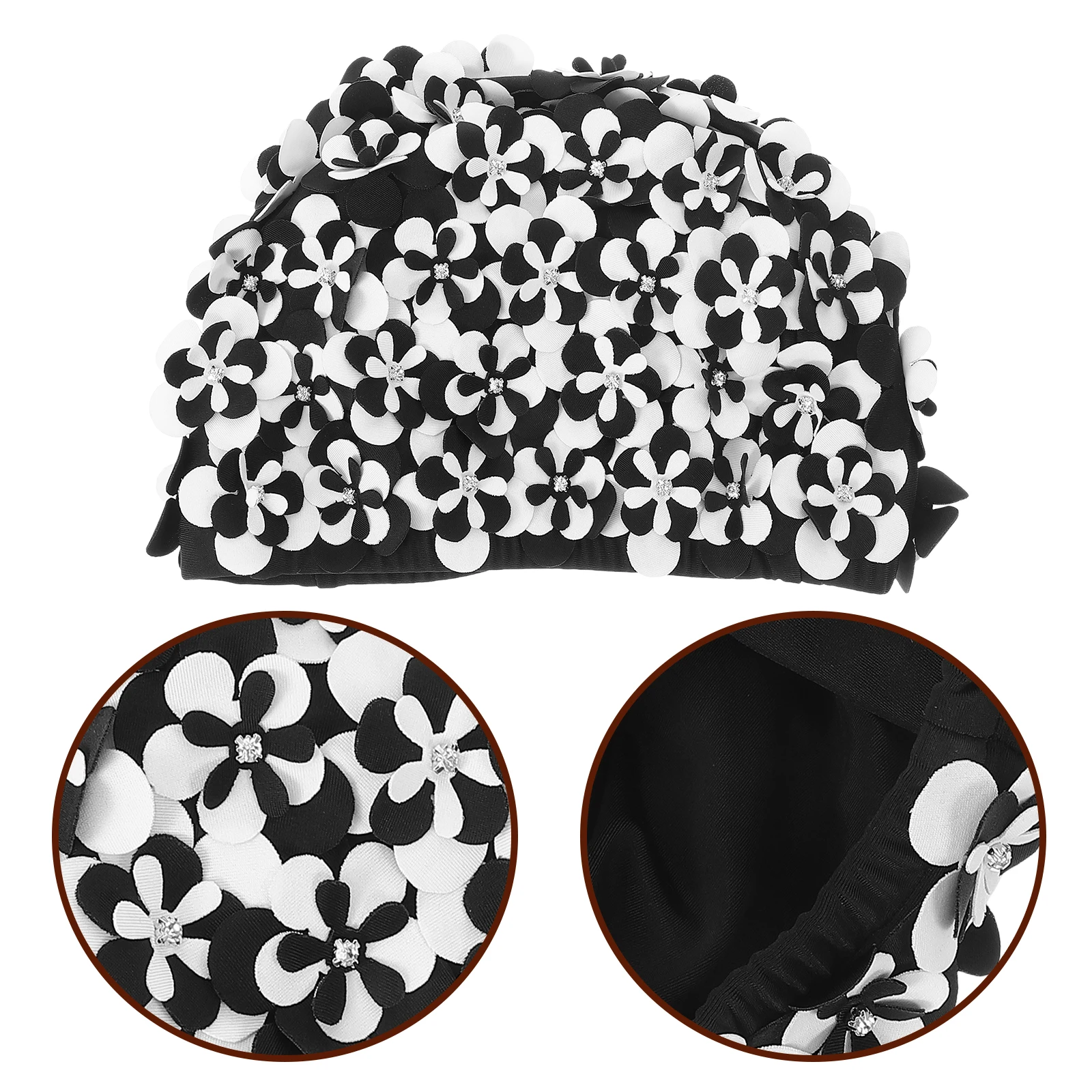 

Swim Cap Waterproof Flower Swimming Hat Large Girls Adult for Women Black Women's