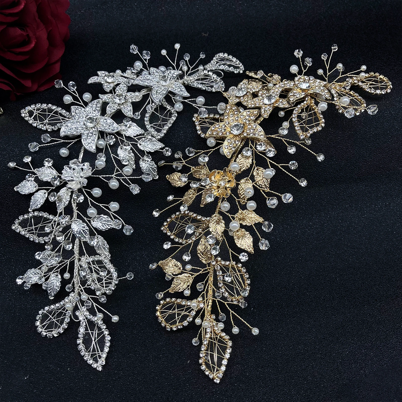 DZ218 Diadema nupcial de hojas de aleación dorada, accesorios para el cabello de perlas, banda para el cabello de boda, Tiaras de cristal para mujer y tocados para novias