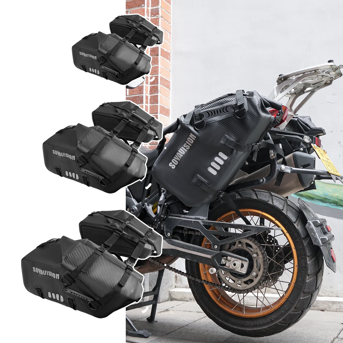 

SOYAVISION 2 Pcs Motorcycle Saddle Side Pannier Bag 18L/28L/48L Waterproof Universal Motorbike Riding Luggage Storage Travel Bag