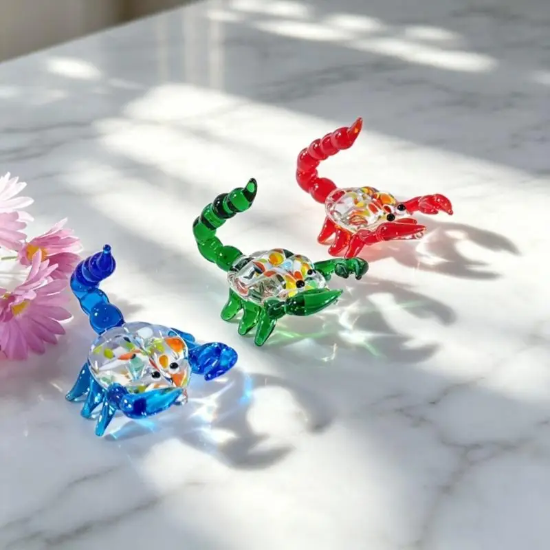 Miniature Hand Blown Glass Scorpions Statue Glass Animal Figurine, Colorful Mini Display Accent for Desk, Shelf, Cabinet, Living
