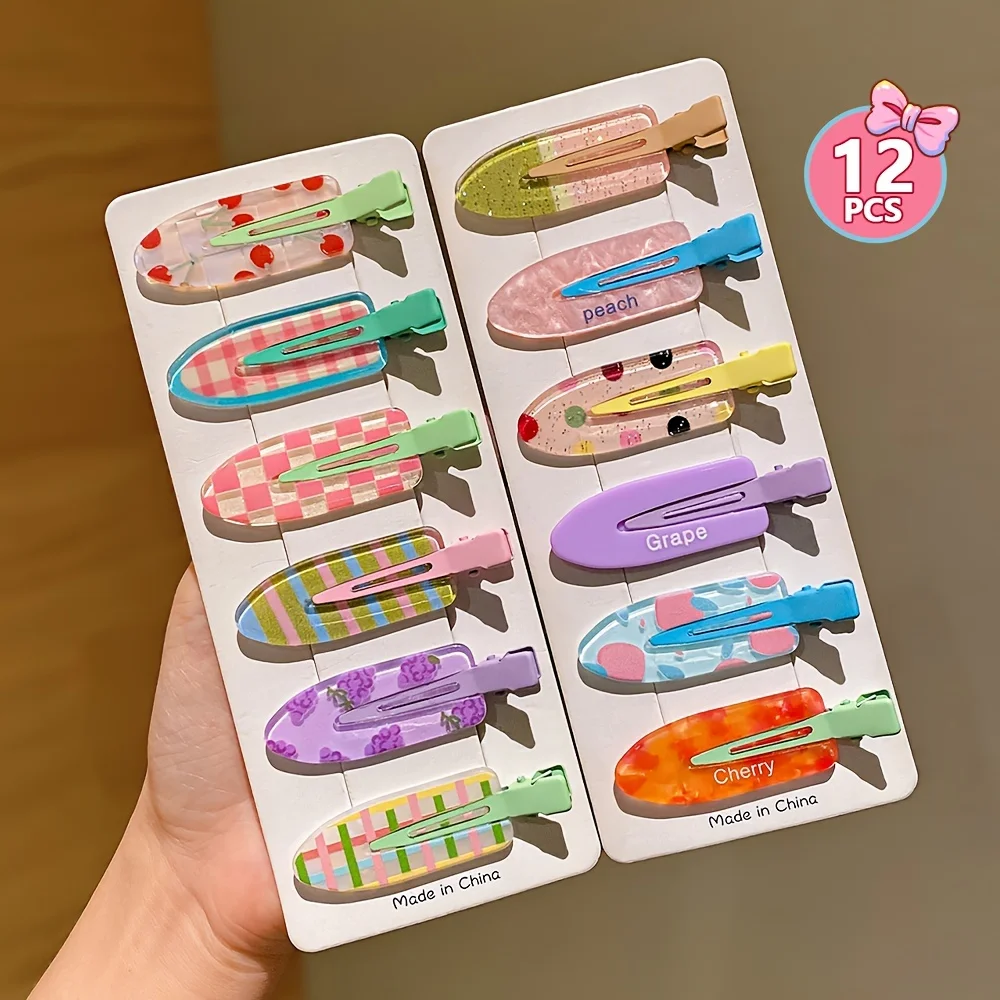 

12 Pieces of Multi-Color Colorful Hair Clips with Side Bangs, Duckbill Clips for Broken Hair, Sweet Girl's Simple Hair Clips