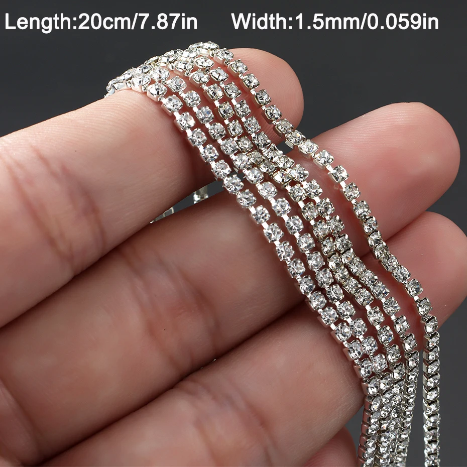 1 حزمة طويلة فاخرة تألق سلسلة مسمار الملحقات سلسلة معدنية فضية مع زخارف الماس DIY بها بنفسك رسومات أظافر الديكور