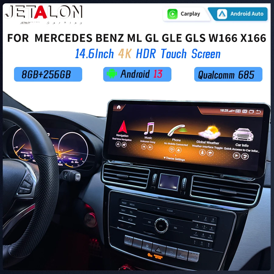 4K Android Screen For Benz ML GL GLE GLS 2012-2019 W166 X166 Car Radio Stereo Carplay Multimedia Video Player GPS Navi 14.6inch