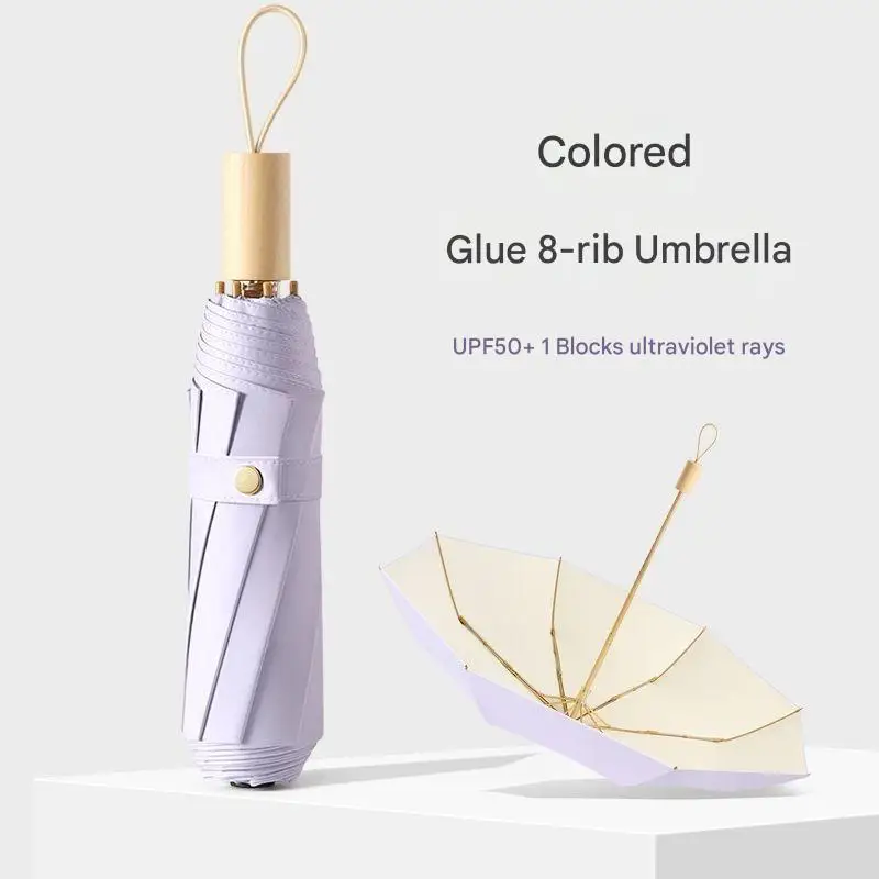 8-ribbed Three-fold Colored Rubber Umbrella Sun Protection UV Protection Windproof Rainproof Umbrella for Women