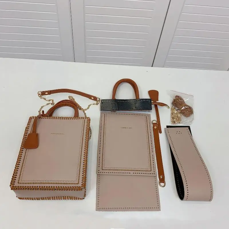 DIY Knitted bag - PU leather hand-sewn womens bag, women's crossbody bag, square bag