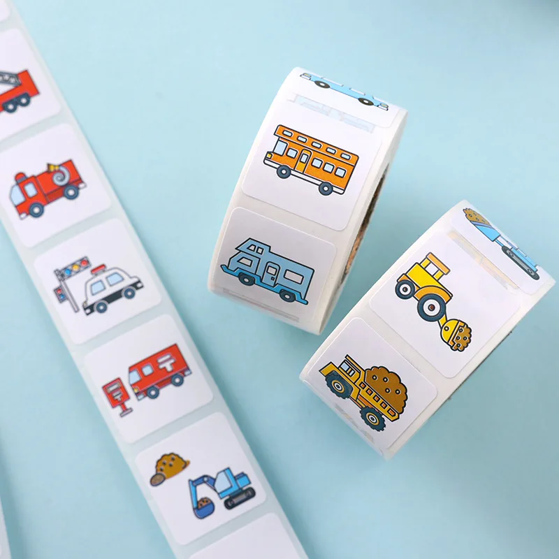 500pcs Kids Puzzle Stickers 8 Designs Train Bus Sticker Cute Transportation Cars Tags for Encouragement Student Children Labels