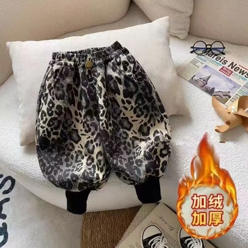 Children's Winter Lantern Pants 2025 New Collection for Boys and Girls with Velvet Pants Leopard Pattern Baby Velvet Pants image 6