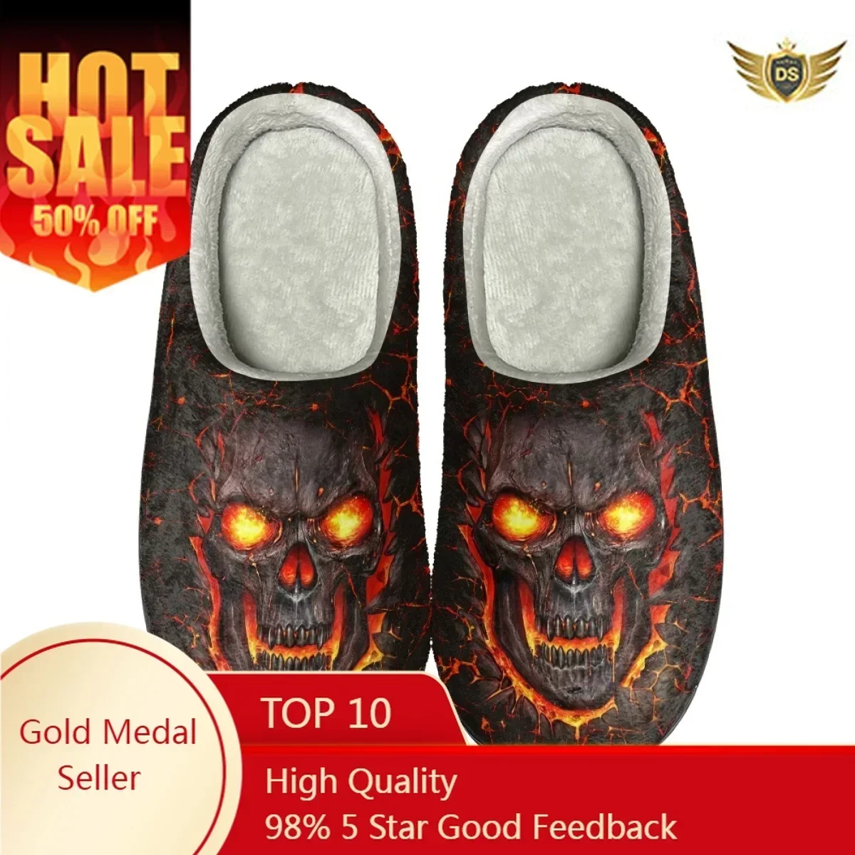 

Fashion Skull Print Winter Warm Cotton Slippers Casual Women's Cozy Non-slip Slides Indoor Couple Flats Footwear Dropshipping