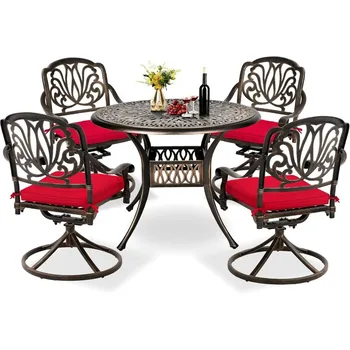 סט פינת אוכל ופטיו חיצונית, ערכת שיחה בפטיו רהיטי אלומיניום יצוקה 4 כיסאות מסתובבים 35.4 