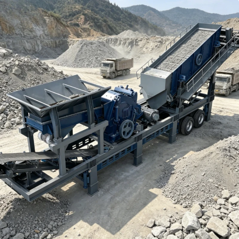 New Three Combination Wheel Mobile Impact Crusher Complete Crushing Screening System AC Motor High Capacity Rock Processing