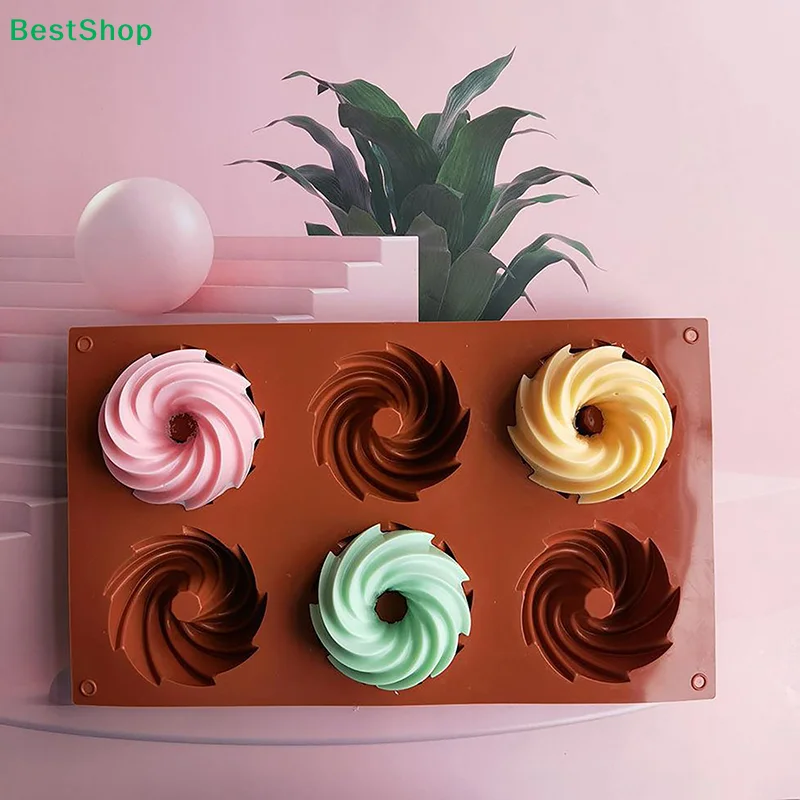 ★6 Cavity 74mm Spiral Silicone Mold For Baking Cake Pan Jelly Making Tools Dessert Mousse Decorating Mould Fancy Donut