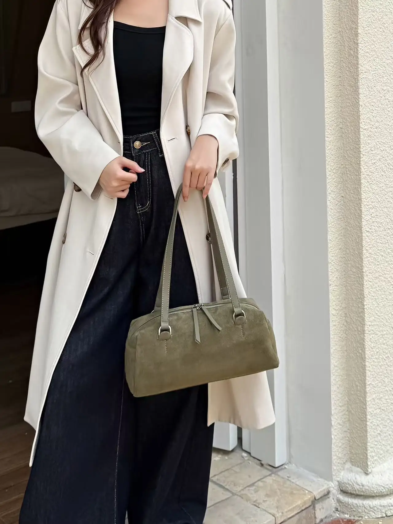 حقيبة كيلي جلدية منقوشة بالليتشي للنساء ذات إحساس عالٍ بالفخامة، حقيبة يد للتنقل، حقيبة كتف ساعي البريد، حقيبة حمل صغيرة