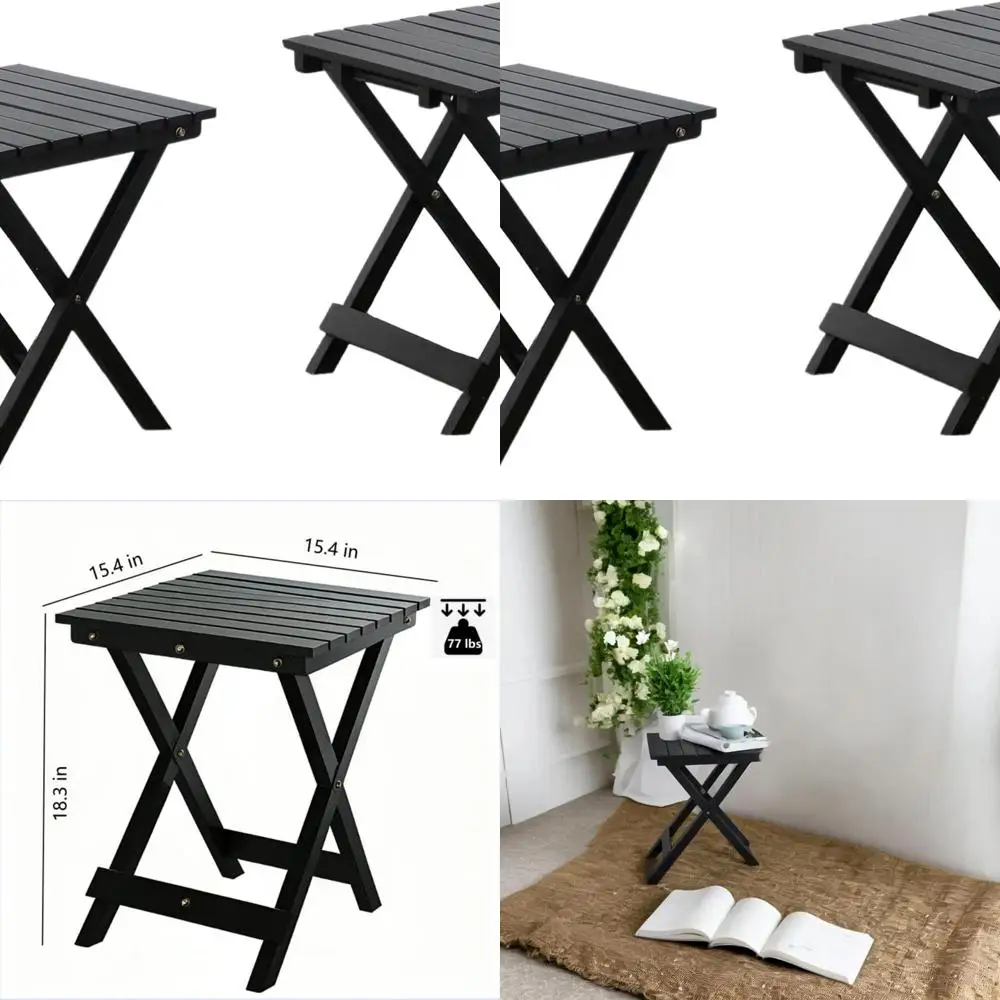 

Compact Wooden Folding Patio Side Tables for Outdoor and Indoor Use, Portable and Space-Saving, 15.4x15.4x18.3 inches (Black)