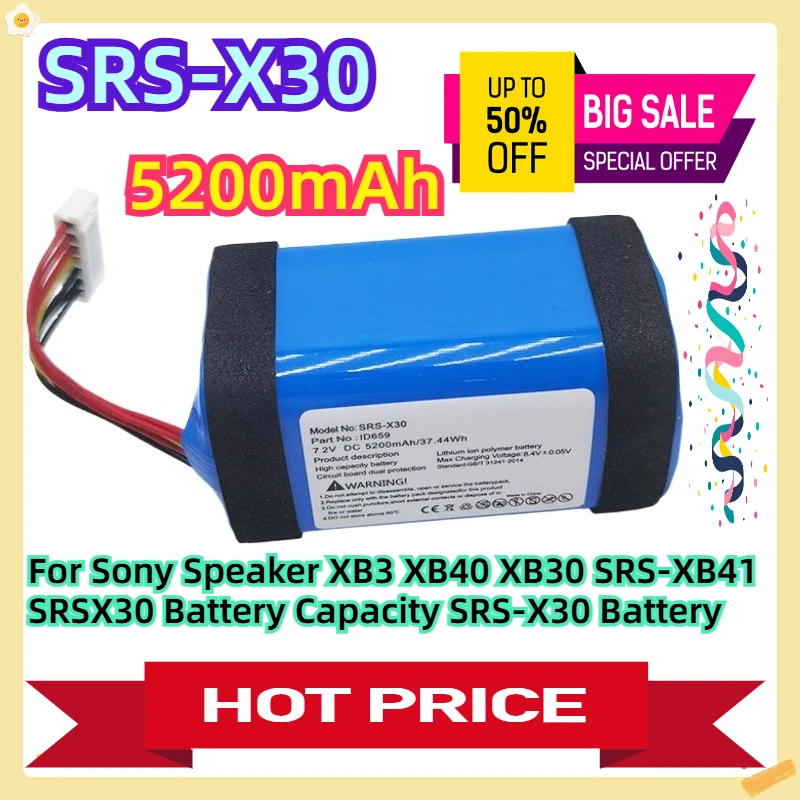 

For Sony Speaker XB3 XB40 XB30 SRS-XB41 SRSX30 Battery Capacity 7.2V 5200mAh SRS-X30 Battery