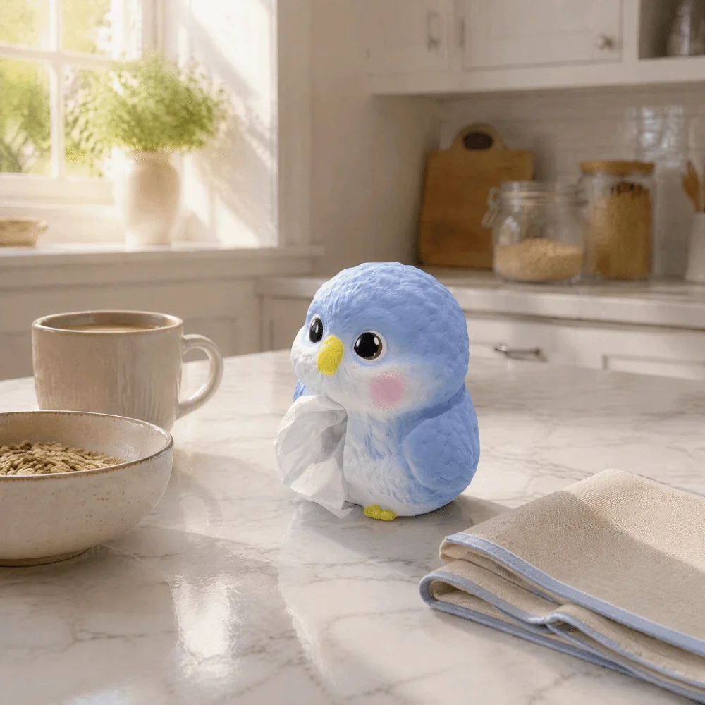 Creative Design Ceramic Tissue Box Cartoon Blue Bird Ceramic Material Desktop Tissue Holder Unique Storage Decor