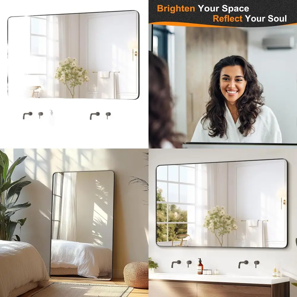 

50x30 Inch Black Frame Vanity Mirror for Bathroom Sink, High-Definition Wall Mirror with Horizontal/Vertical Mount, Rust-Resista