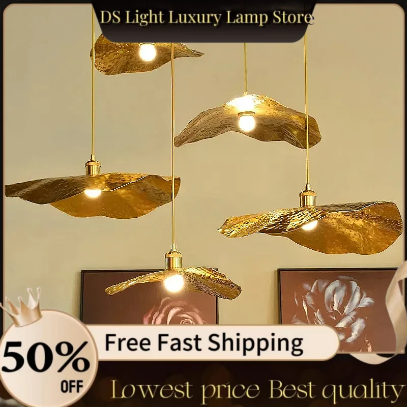 New Chinese Lotus Leaf Chandelier Zen Tea Table Hot Pot Kitchen Retro Creative Light Luxury Staircase Bar Decorative Lighting