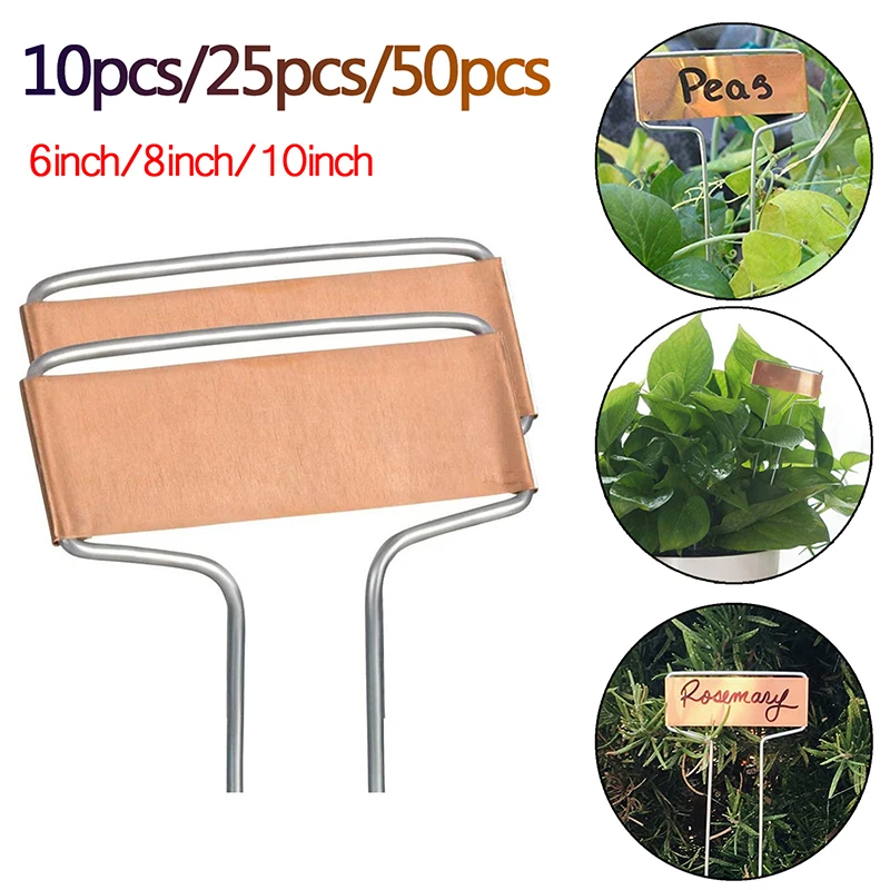 10/25/50x pali per etichette per piante in metallo 6/8/10 pollici etichette per piante in rame inserti segno marcatura resistente alle intemperie fiori da giardinaggio pennarello per erbe