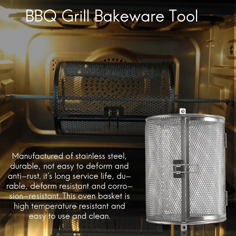 Rotisserie casket Rotisserie Basket,14X18cm Stainless Steel Oven Roast Basket ​Baking Cage for BBQ Grill